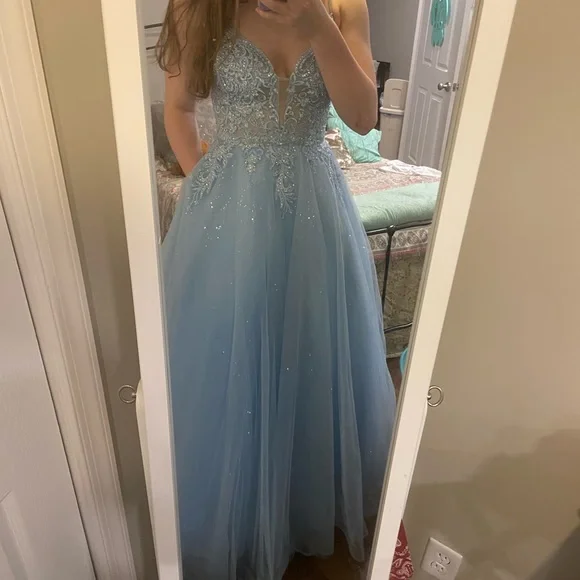 strapless open back dress Falak- Pastel Blue Pakistani Bridal Dress  Karigur